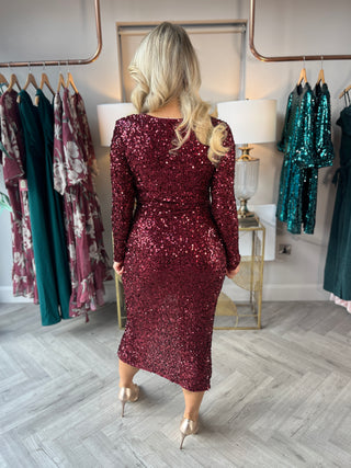 Celia Wine Sequin Dress