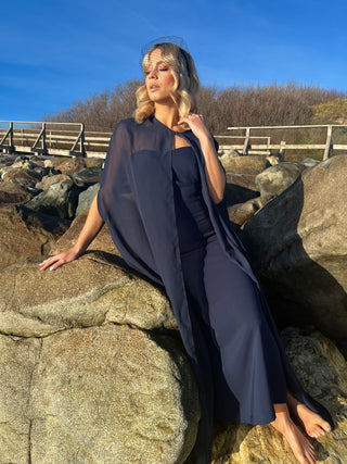 Ines Marineblaues Kleid &amp; Cape