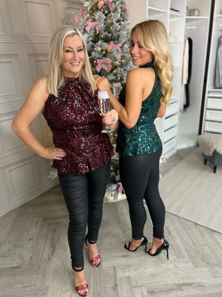 Alessia Wine Sequin Top