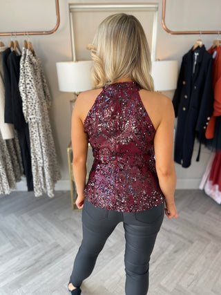 Alessia Wine Sequin Top