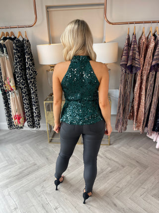 Alessia Forest Sequin Top