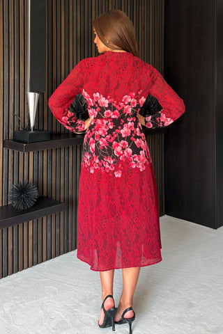 Everly Rotes Hemdblusenkleid mit Blumenmuster